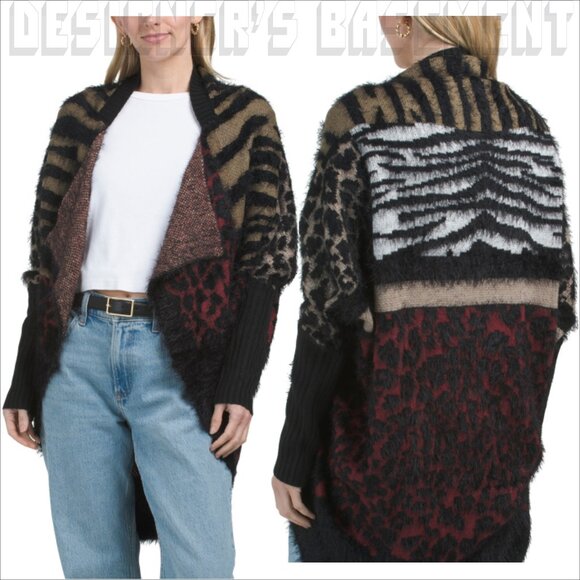 Max Sport L/XL Animal Eyelash Knit Dolman Sleeve Cocoon Sweater Cardigan NWT - Picture 2 of 6